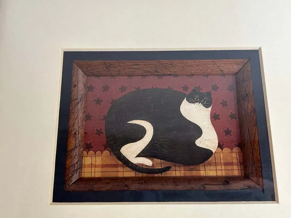 Warren Kimble Fat Cat American Folk Art beautifully matted gorgeous framed